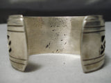 Heavy Wide Vintage Native American Navajo Rug Water Sterling Silver Bracelet Old-Nativo Arts