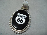 Fantastic Navajo Jet Sterling Silver Rt.66 Pendant Native American-Nativo Arts