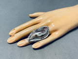 Signed Native American Navajo Swirly Agate Sterling Silver Ring-Nativo Arts