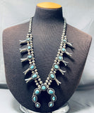 Authentic Rare Turquoise Vintage Native American Navajo Sterling Silver Squash Blossom Necklace-Nativo Arts