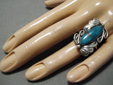 Fabulous Vintage Native American Navajo Pilot Mountain Turquoise Sterling Silver Swirl Ring-Nativo Arts