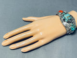 Native American Tortoise Francisco Gomez Hand Carved Turquoise Sterling Silver Bracelet-Nativo Arts