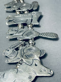 Gasp! Vintage Native American Navajo Sterling Silver Animal Fetish Squash Blossom Necklace-Nativo Arts