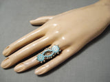 Intricate Important Vintage Zuni Native American Turquoise Sterling Silver Ring-Nativo Arts