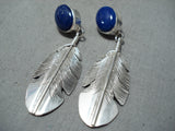 Impressive Navajo Lapis Sterling Silver Feather Earrings Native American-Nativo Arts