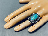 Sturdy Native American Navajo Pilot Mntn Turquoise Sterling Silver Thick Ring-Nativo Arts