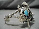 Magnificent Native American Navajo Horned Kachina Turquoise Nel Morton Sterling Silver Bracelet-Nativo Arts