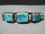 Stunning Vintage Native American Navajo Squared Turquoise Sterling Silver Bracelet Old-Nativo Arts