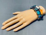 Very Unique Vintage Native American Navajo #8 Turquoise Sterling Silver Shell Bracelet-Nativo Arts