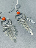 Stunning Native American Navajo Coral Sterling Silver Earrings-Nativo Arts