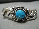 Superlative Vintage Native American Navajo Sky Blue Turquoise Sterling Silver Swirl Bracelet Old-Nativo Arts