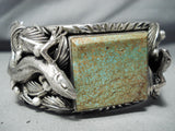 Heavy 184 Gram Native American #8 Turquoise Lizard Sterling Silver Bracelet-Nativo Arts