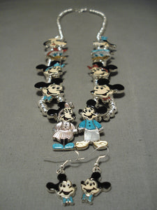 Important Native American Zuni Turquoise Inlat Sterling Silver Squash Blossom Necklace-Nativo Arts