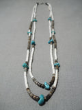 Marvelous Vintage Native American Navajo Turquoise Nugget Brown White Heishi Necklace Old-Nativo Arts