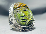 Native American The Most Intricate Hand Carved Jasper Sterling Silver Chief Head Ring-Nativo Arts