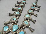 Quality Vintage Native American Navajo Turquoise Sterling Silver Squash Blossom Necklace Old-Nativo Arts