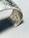 Native American Completely Hand Carved Vintage Navajo Sterling Silver Native Woman Bracelet-Nativo Arts