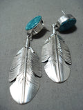 Remarkable Navajo Kingman Turquoise Sterling Silver Earrings Native American-Nativo Arts