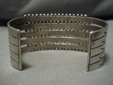 Opulent Vintage Native American Navajo Slanted Turquoise Sterling Silver Bracelet Old-Nativo Arts