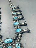 Gasp! Vintage Native American Navajo 220 Gram Sterling Silver Turquoise Squash Blossom Necklace-Nativo Arts