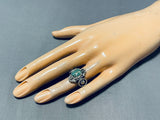 Brilliant Native American Navajo Green Turquoise Sterling Silver Huge Ring-Nativo Arts