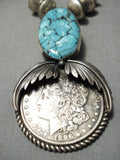Native American Heavy 292 Gram Navajo Spider Turquoise Sterling Silver Coin Necklace-Nativo Arts