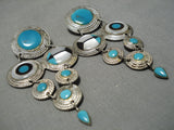 Museum Quality Vintage Native American Navajo Turquoise Chandelier Sterling Silver Earrings-Nativo Arts