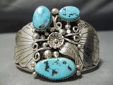 Amazing Vintage Native American Navajo Detailed Sterling Silver Turquoise Bracelet Cuff-Nativo Arts
