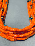 Rare Orange Coral Authentic Singer Native American Navajo Sterling Silver Necklace-Nativo Arts