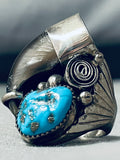 Colossal Authentic Bear Native American Navajo Turquoise Sterling Silver Ring-Nativo Arts