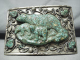 Huge 171 Gram Van Thomas Vintage Native American Navajo Bears Hand Carved Sterling Silver Buckle-Nativo Arts