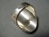 Spectacular Vintage Native American Navajo White Buffalo Turquoise Sterling Silver Ring-Nativo Arts