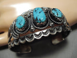 Wow Detailed!! Vintage Native American Navajo Old Kingman Turquoise Sterling Silver Bracelet-Nativo Arts