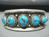 Signed Vintage Native American Navajo Morenci Turquoise Sterling Silver Bracelet-Nativo Arts