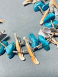 Native American Exceptio0nal Vintage Santo Domingo Turquoise Shell Sterling Silver Necklace-Nativo Arts