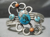 Museum Vintage Native American Navajo Swirling Persin Turquoise Sterling Silver Bracelet Old-Nativo Arts