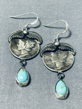Beautiful Native American Navajo Kingman Turquoise Sterling Silver Mercury Dime Earrings-Nativo Arts