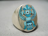 Thick Heavy Vintage Zuni Native American Turquoise Bird Sterling Silver Ring-Nativo Arts