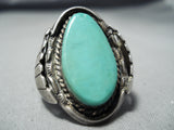 Stunning Vintage Native American Navajo Blue Turquoise Flank Sterling Silver Ring Old-Nativo Arts