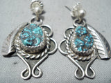 Exquisite Vintage Native American Navajo Old Kingman Turquoise Sterling Silver Earrings-Nativo Arts