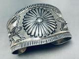 Rare 75 Grams Native American Navajo Sterling Silver Stamped Bracelet-Nativo Arts