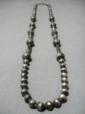 Very Old Hand Tooled Vintage Native American Navajo Sterling Silver Bead Necklace Old-Nativo Arts