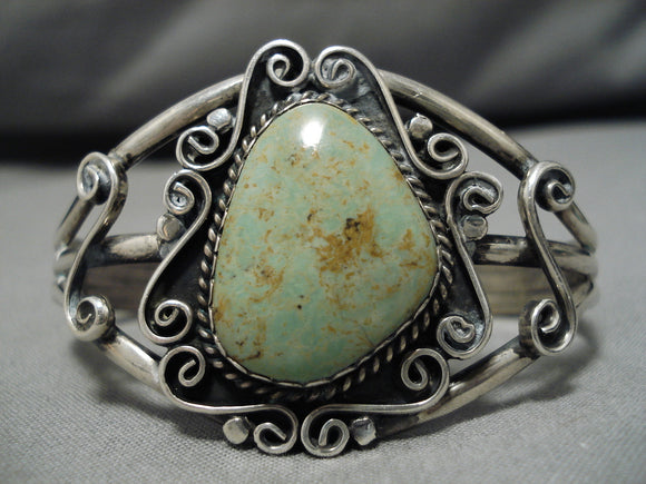 Rare Goodluck Vintage Native American Navajo Sterling Silver Green Turquoise Bracelet Old-Nativo Arts