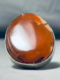 Monumental Native American Navajo Red Agate Sterling Silver Ring Signed Tom Willeto-Nativo Arts