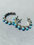 Wonderful Vintage Native American Zuni Sleeping Beauty Turquoise Sterling Silver Hoop Earrings-Nativo Arts