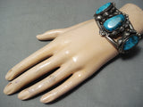 Heavy Vintage Native American Navajo Blue Diamond Turquoise Sterling Silver Bracelet-Nativo Arts