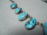 Unforgettable Signed Vintage Native American Navajo Morenci Turquoise Sterling Silver Necklace-Nativo Arts