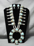 Native American Best Navajo #8 Turquoise Sterling Silver Squash Blossom Necklace-Nativo Arts
