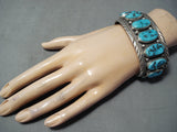 Amazing Vintage Native American Navajo Kingman Turquoise Sterling Silver Bracelet Old-Nativo Arts