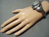 Detail!! Vintage Native American Navajo Carico Lake Turquoise Sterling Silver Leaf Bracelet-Nativo Arts